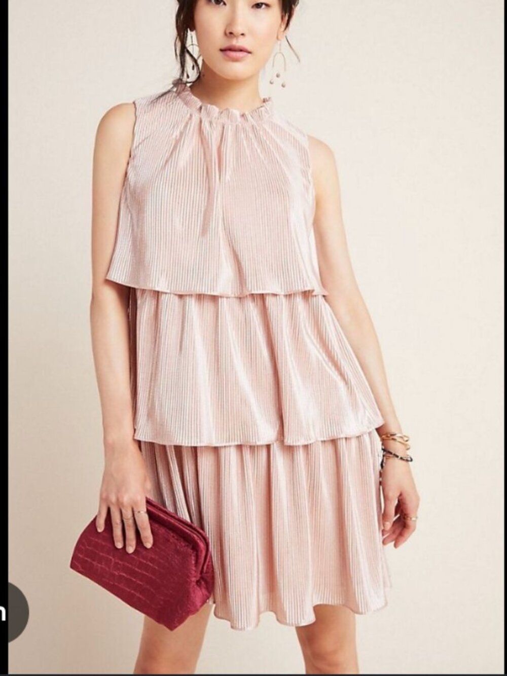 RO&DE Estelle Tiered Ruffle Metallic Blush Pink Dress